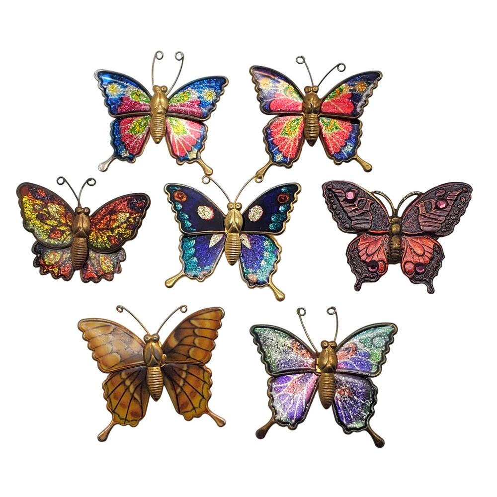 Colorful Butterfly Brooch Lot Gold Tone Foil Metal Insect Pin Vintage Freedom